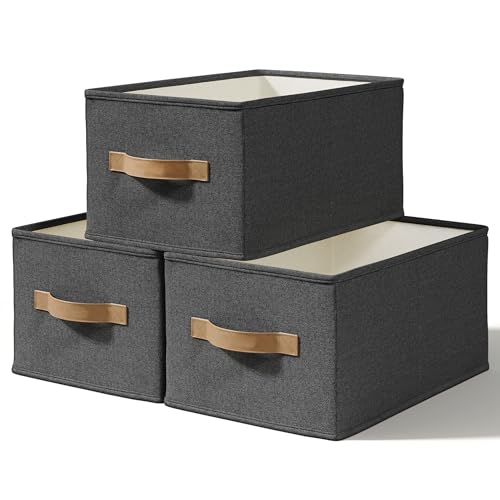 Image of LayerSpace 3 Pack Fabric Storage Bins for Shelves | 11.5x8.75x6.5in Storage Baskets | Fabric Closet Organizers and Storage Bins with Handles Home Organization| Linen Clothes Bins | Black