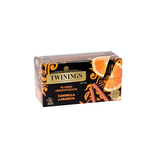 Twinings, Tè Nero Aromatizzato all'Arancia e Cannella, Sapore Avvolgente, con Caffeina, Infusi e Tisane, Confezione da 25 Filtri