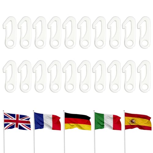 Adiwo 20 szt. klipsów do masztu flagowego, nylonowy zacisk do masztu, karabińczyki, wiatroszczelny haczyk do masztu flagowego, akcesoria do masztu flagowego, do łączenia stałych flag i lin, kluczy