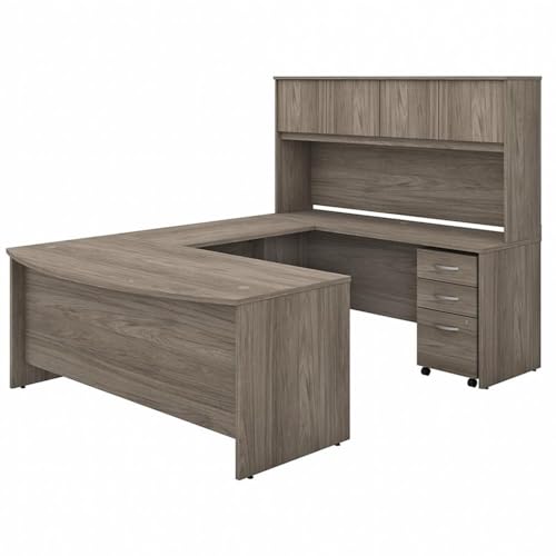 Bush Business Furniture Studio C 72W x 36D U Shaped Desk with Hutch and Mobile File Cabinet in Modern Hickory, U Workstation Set for Home or Professional Office