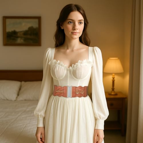 Wide Stretchy Belts for Women Vintage Brown Elastic Belt with Silver Buckle Adjustable Cinch Belt Womens Fashion Waist Belts for Dresses Coats (Wide 2.95'')2