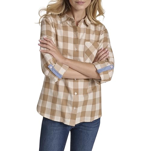Image of Nautica Women's Button Front Long Sleeve Roll Tab Shirt
