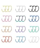 Drperfect 20G 36PCS 316L Stainless Steel Nose Ring Hoop Nose Piercing Jewelry for Women and Men Colored Hoop Nose Ring 8mm
