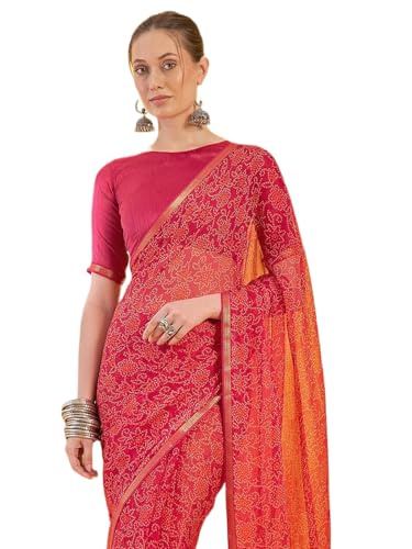 Image of SIRIL Women's Printed Chiffon Saree with Unstitched Blouse Piece
