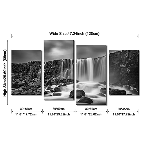Pyradecor 4 Panels Black And White Rocky Waterfall Pictures Paintings On Canvas Wall Art Prints For Wall Decor Living Room Modern Grace Landscape Sea Beach Giclee Canvas Print Artwork Home Decorations #TOP5