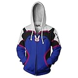 Fennn 2021 New Herren Unsiex Overwatch Hoodie DVA Print Hoodies Sweatshirt Jacket Top (Color : Zipper DVa, Size : XXL)