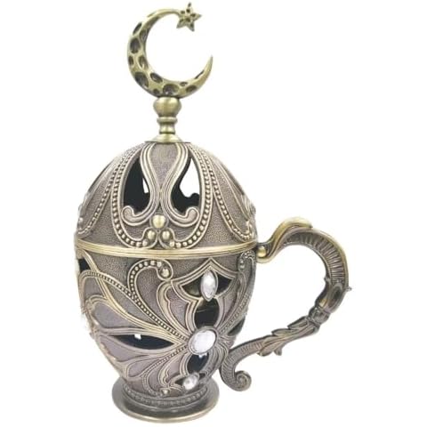 Hourwof Vintage Cone Incense Holder,Metal Incense Burner Holder with Cover,Bakhoor Burners,Incense Ash Catcher with Handle for Yoga Aromatherapy Meditation Home Office Decor,Moon Bronze Cover