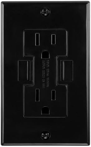 NewerTech Power2U USB Outlet, 15Amp Tamper Resistant Duplex Wall Outlet and 2.4Amp USB Charging Receptacle, Black Color