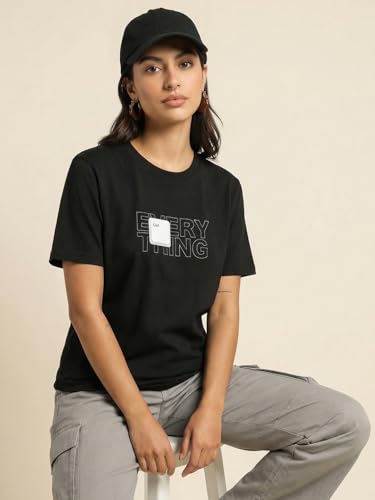Image of Nobero Women's Graphic Printed T-Shirt | Regular Fit 180 GSM Cotton Tee for Women | Comfortable Round Neck Casual Wear