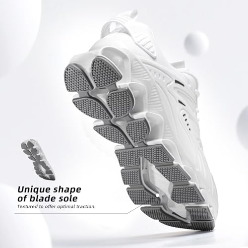 Image of Mens Walking Shoes Blade Fashion Sneakers Casual Lace up Tennis Running Athletic Sport Trainers Zapatillas para Hombre White