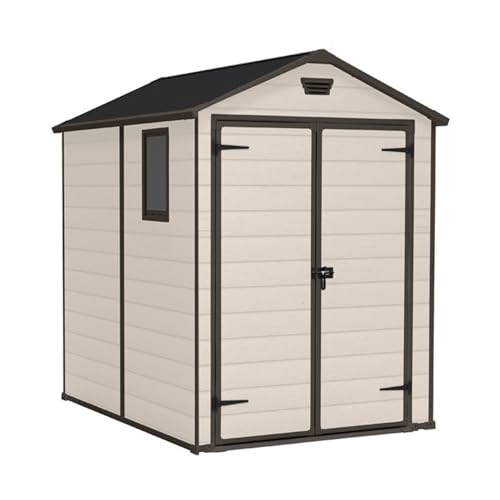 Mondo Viro - Caseta de resina de jardín 'NatureGlow' efecto madera beige (pequeña - 185 x 152 cm 226 h)