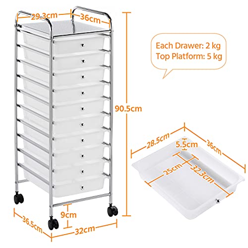 Yaheetech Badkamerrek rolwagen rolcontainer met 10 stapelbare laden en metalen frame badrolwagen met legvlakken, 32 × 36… - Image 5