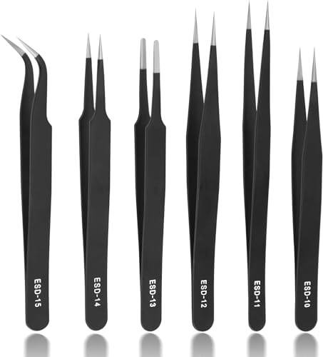 Conjunto de pinças de precisão, conjunto de 6 pinças ESD, kit de pinças antiestáticas de aço inoxidá