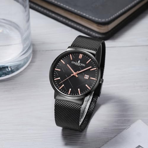 Image of London Fog Surrey Collection Analog Quartz Watch for Men with Round Textured Dial, Date Display Function, Stainless Steel Mesh Strap, Water Resistant - LFM10006