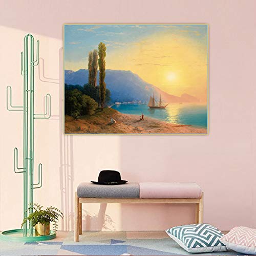 Peinture sur toile Ivan Aivazovsky Coucher de soleil sur Yalta tableau grand format 80x120 cm