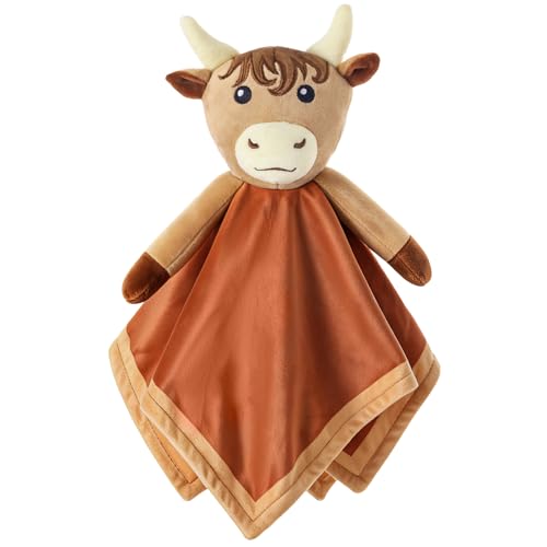Image of Gicoherero Highland Cow Baby Security Blanket Cute Cow Loveys for Babies Nursery Stuff-Gift for Boy Newborn Infant Toddler Snuggle Stuffed Animal Toy Baby Shower