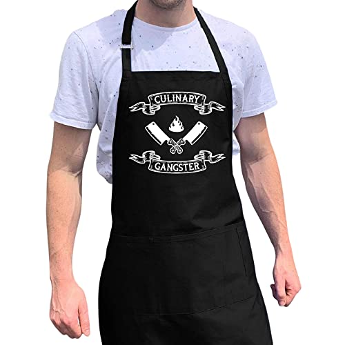 ApronMen Culinary Gangster Funny Aprons for Men - Adjustable One Size Fits All Chef Apron - Cooking Apron With Pockets - Get the Perfect Grilling Gifts For Dad