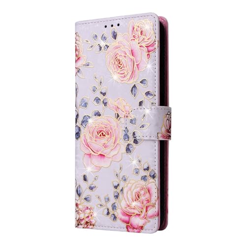 Étui fleurs iPhone 13 et 14 coque portefeuille pailletée pour femme active