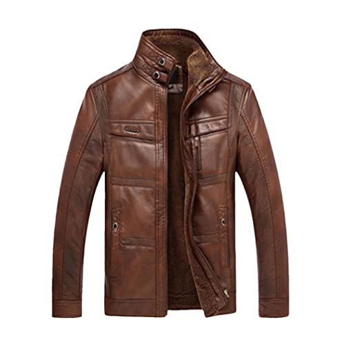 Veste en cuir synthétique homme contre le froid en polaire café M
