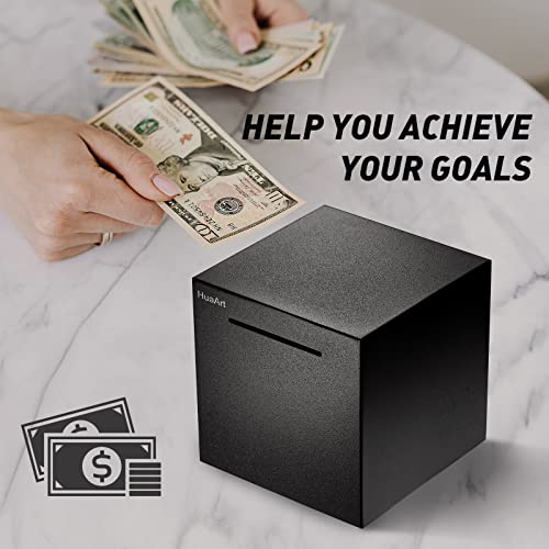 Image of Stainless Steel Safe Piggy Bank for Adults (7.9 inch - Black)