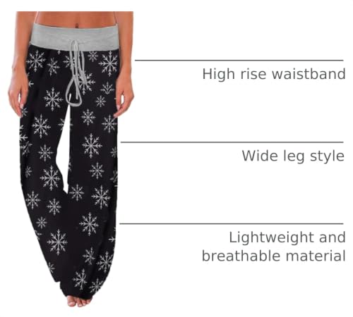 Image of iChunhua Women's Comfy Stretch Floral Print Drawstring Palazzo Wide Leg Lounge Pant