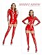 AIEOE Damen Mini PU Leder Kleid Reißverschluss Hohle Kleid Voll Intime Nachtwäsche Nachtclub Größe M Rot