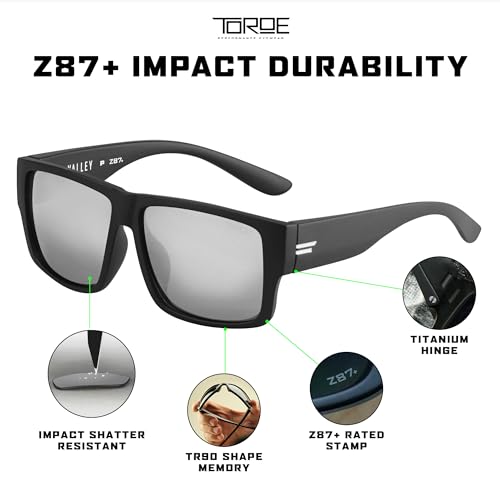 Image of TOROE Z87+ Polarized Safety Sunglasses Matte Black TR90 Frame, ANSI Rated Lens