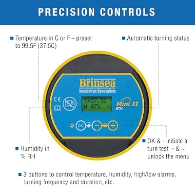 Brinsea Mini II EX Egg Incubator with Automatic Humidity Control and Egg Turning for Hatching 7 Chicken, Duck, Other Bird Eggs, Precision Digital Controls, Temperature Alarms