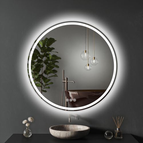 XRAMFY Badspiegel mit Beleuchtung 71cm*71cm, Antibeschlag, Rund Badezimmerspiegel mit Beleuchtung LED, 3 Lichtfarben, Dimmbar – Ansicht 1