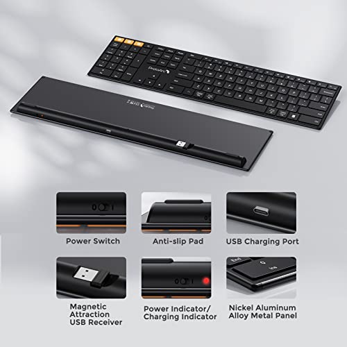 Protoarc 2.4G Wireless Left-Handed Keyboard, Xk21 Bluetooth Ultra-Thin Keyboard, Rechargeable Silent Keyboard With Three Multi-Device, Windows/Mac/Android, Black #TOP4