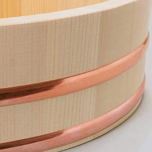 Tikusan Wooden Hangiri Sushi Rice Mixing Tub Copper Band Made In Japan Made Of Sawara Cypress Sushi Rice Bowl Sushi Oke (13" (33Cm)) #TOP7