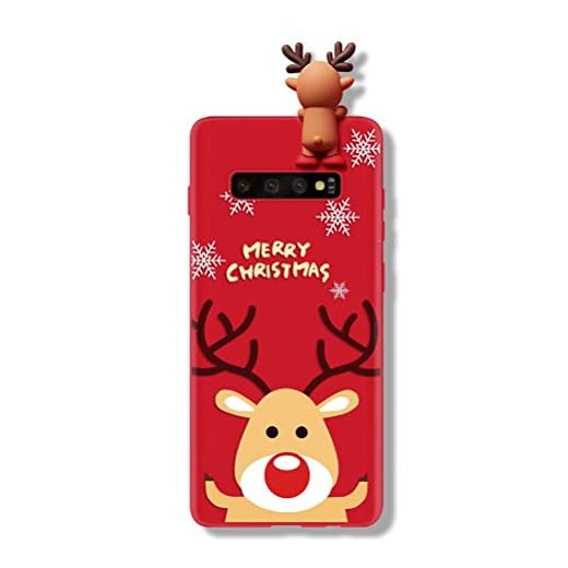 ZhuoFan Samsung Galaxy A50/Galaxy A50S/Galaxy A30S skal, silikon röd 3D tecknad söta djur ultratunna skyddsfodral med julmönster mobiltelefonfodral stötsäker TPU flicka, älg 3