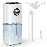 Uthfy 5.5Gal/21L Humidifier for Large Room 3000sq.ft, 2000ml/h Dual 360° Nozzles Ultrasonic Humidifiers for Bedroom, Remote/Touch Control,4 Atomizing Plates, Top Fill, 12H Timer