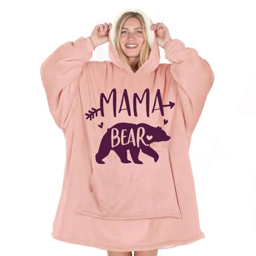 Warmstorey Mama Bear Hoodie Blanket Mama Bear Gifts For Mom Pink Blanket Hoodie Gift From Husband - Mothers Day Gift From Daughter Son - Wife Birthday Gifts Gifts For Wife Women