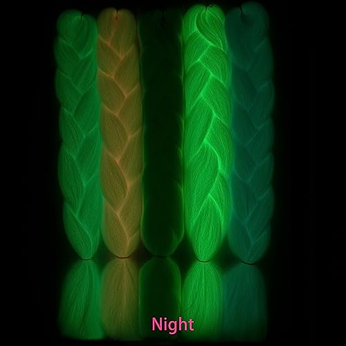 Rainbow Braiding Hair Jumbo Braids Hair Knotless Glow In The Dark Hair Extensions 5Pcs Muti Color Braiding Hair Luminous Colorful Kanekalon Glowing Braiding Hair #TOP3