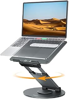 NULAXY Laptop Stand for Desk, Adjustable Height up to 21", Ergonomic Laptop Riser Holder with 360 Rotating Base, Swivel Computer Stand Compatible with MacBook All Laptops Computer 10-17", Grey