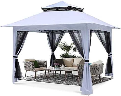 ABCCANOPY 3.6x3.6M Roof Pop up Gazebo Outdoor Canopy Shelter with Netting (Brown)