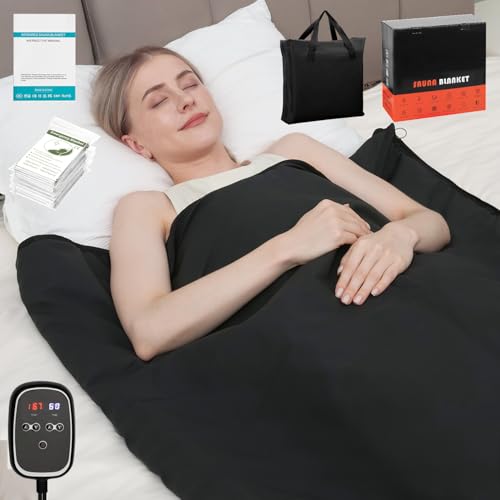 Image of Infrared Sauna Blanket for Home: Skin-Friendly PVC Leather Large Portable Blanket for Full Body Detox & Relaxation - Far Infrared Heating Adjustable 86-167℉ & 30-60 Min Timer 71 x 35.5Inch