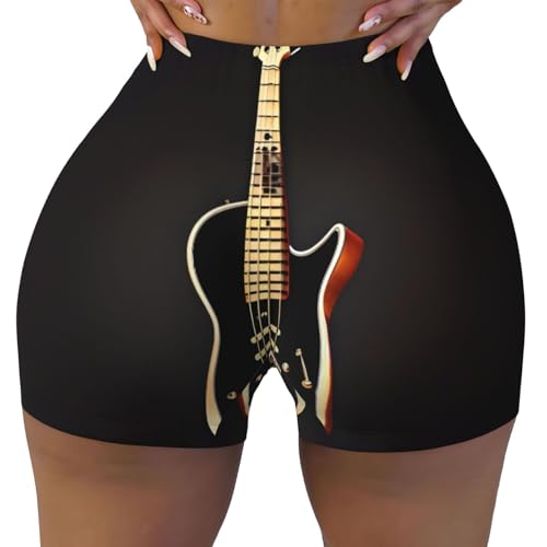 Black Guitar Pattern Sports Shorts, high Elastic Slim Fitness Pants, Suitable for Yoga/Leisure/Daily wear