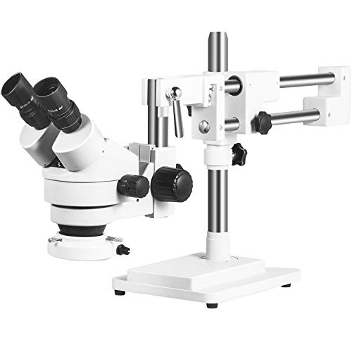 Happybuy Binocular Stereo Microscope 7X-45X Magnification Zoom Microscope WF10X Eyepieces Lab Stereo Microscope 0.7X-4.5X Zoom Objective Stereo Laboratory Microscope LED Light & Double-Arm Boom Stand