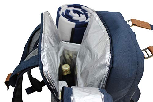 Picnic Backpack for 4 | Picnic Basket | Stylish All-in-One Portable Picnic Bag with Complete Cutlery Set, Stainless Steel S/P Shakers | Picnic Blanket Waterproof Extra Large| Cooler Bag for Camping
