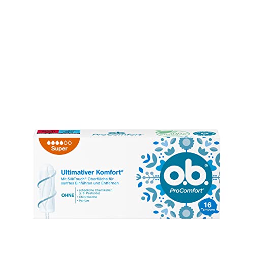 o.b. Tampones ProComfort Super para días fuertes con tecnología Dynamic Fit y superficie SilkTouch, para máxima comodidad* y protección confiable, 6 x 16 unidades