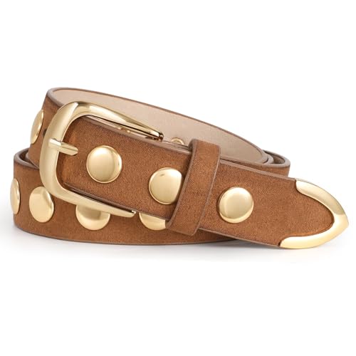 WERFORU Women Fashion Leather Belt Studded Leather Belt Ladies Belts