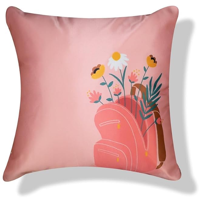 Image of Decorative Satin Sofa Cushion Covers Set of 5, 16 x 16 Inches, Multicolor Floral Printed Pillow Covers for Living Room, Bedroom, Couch & Sofa, Soft Glossy Fabric, Zipper Closure