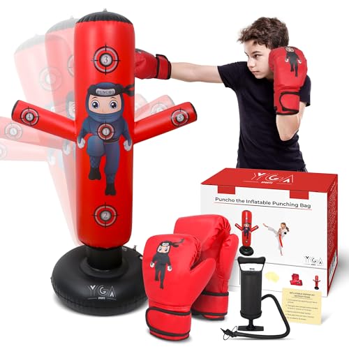 PUNCHO The Inflatable Punching Bag for Kids 3-8: Freestanding 63” ...