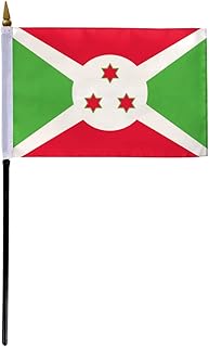 AGAS Small Burundi National Flag 4x6 inch - 11 inch Plastic Pole Polyester Fabric Stitched Edges Burundian Hand Held Mini Small Stick Flags