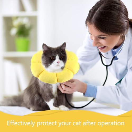Moosono Halskrause Katze, Weich Halskrausen für Katzen, Einstellbarer Katzenkragen für Nach Operationen, Sonnenblume Katzen Halskrause für Kleine Hunde und Katzen (Gelb)