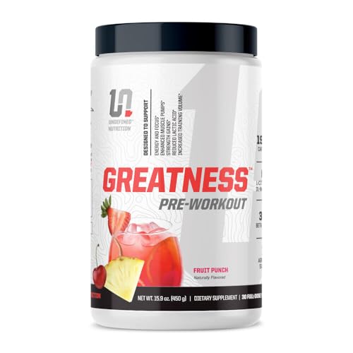 Image of Undefined Nutrition Greatness Pre-Workout by Brian Shaw - Fruit Punch (30 Servings) - 6 g Citrulline Malate & 3.2 g Beta Alanine for Better Pumps, Energy, Focus and Strength for Men & Women