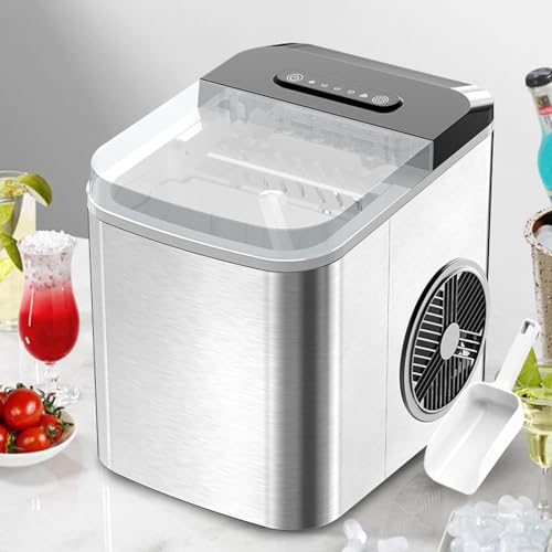 Máquina fabricadora de hielo de sobremesa para hogar, 10 kg/24 h, hielo listo en 6 minutos, 2 tamaños de hielo, portátil y compacta con cubos transparentes para cocina, fiestas o bar miniatura 6