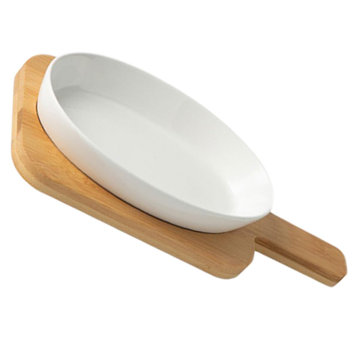 Ustensile cuisine multifonction ovale 28 cm plat gratiné céramique et bois